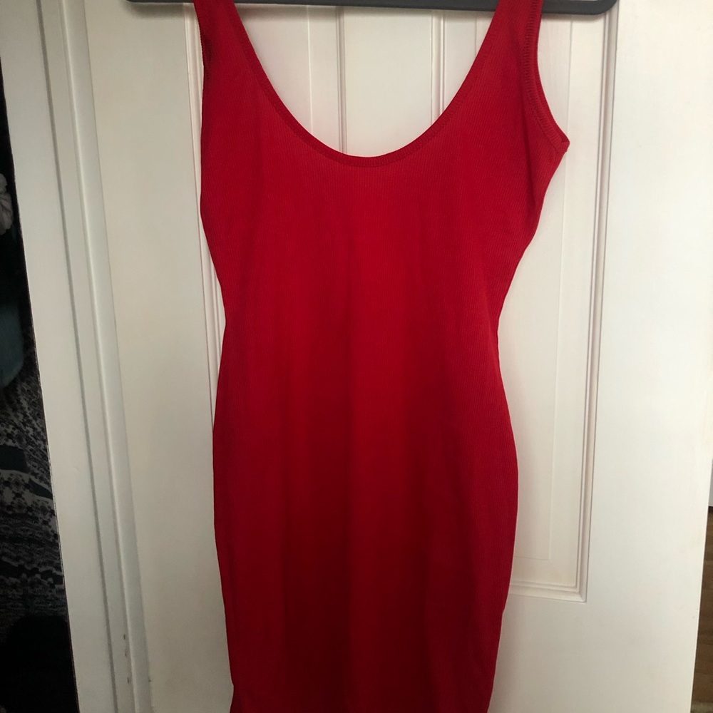 red ribbed bodycon dress